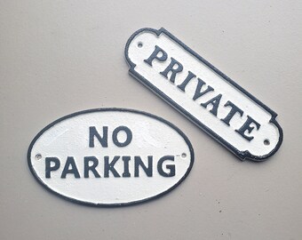 Private & No Parking Sign, Plaques, Garden Decor, Office, Rustic Home Decor, Cast Iron Sign