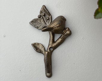 Fågel på en grenkrok, Små väggkrokar, Fågelkrokar, Klädkrokar i vintagestil, Badrumskrokar, Klädkrokar