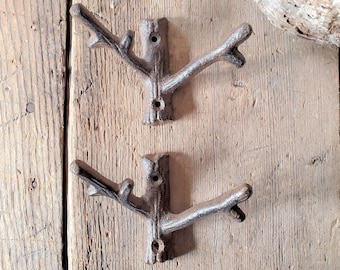 Rustic Branch Wall Hook: Distressed Iron Coat Hook (Sold Individually)