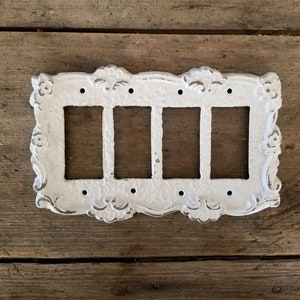Light Switch Plate, Shabby Chic Cover, Quad Rocker Switch Plate, Nursery Light Switch Cover, Switch Plate Cover, Metal Wall Plate