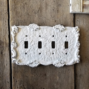 Light Switch Plate, Quad Switch Plate Cover, Shabby Chic Cover, Quadruple Switchplate, Switch Plate Cover, Metal Wall Plate