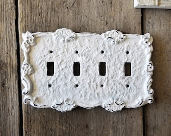 Light Switch Plate, Quad Switch Plate Cover, Shabby Chic Cover, Quadruple Switchplate, Switch Plate Cover, Metal Wall Plate