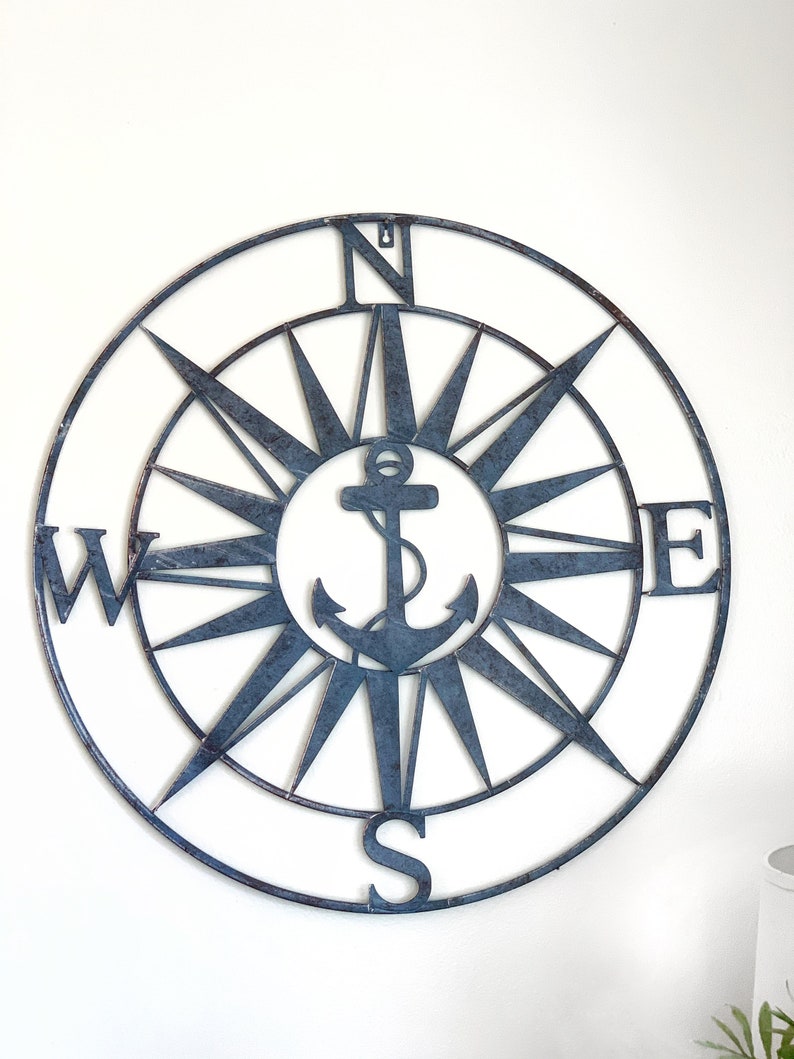 Nautical Wall Decor Metal Anchor Compass Interior Home Etsy