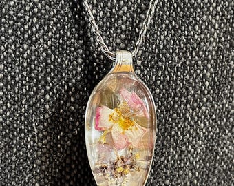 Stunning Floral Resin necklace - unique handcrafted necklace made from Vintage Silver cutlery