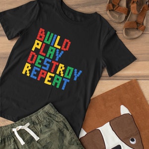 Build Play Destroy Repeat Building Blocks Bricks Master Builder Youth Short Sleeve Kids Heavy Cotton T-Shirt