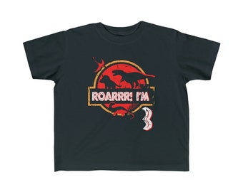 Roar Im 3, camisa de 3er cumpleaños, 3er cumpleaños de dinosaurio, impresión de nombre PERSONALIZADO en la parte posterior, niñas de 3 años, escúchame rugir, camiseta de Jurassic Park