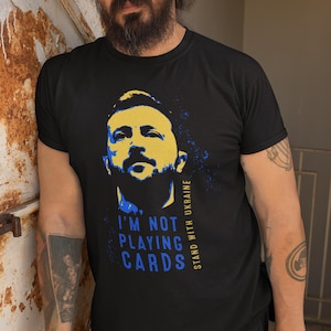 Ik speel geen kaarten Zelensky-shirt, sta met Oekraïne, Trump Oekraïne shirt, steun Oekraïne, Oekraïne vlag shirt, Oekraïners patriottische T-shirt