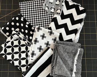Black + White + Grey Fabric Scrap Bundle No. 3 - 10.3 oz.