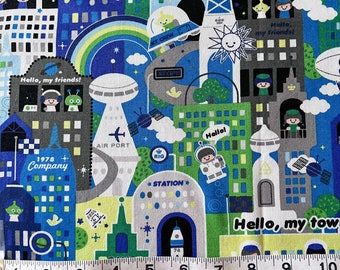 Hello My Friend Oxford Fabric by Push Pin - Kokka Fabric - Out of Print
