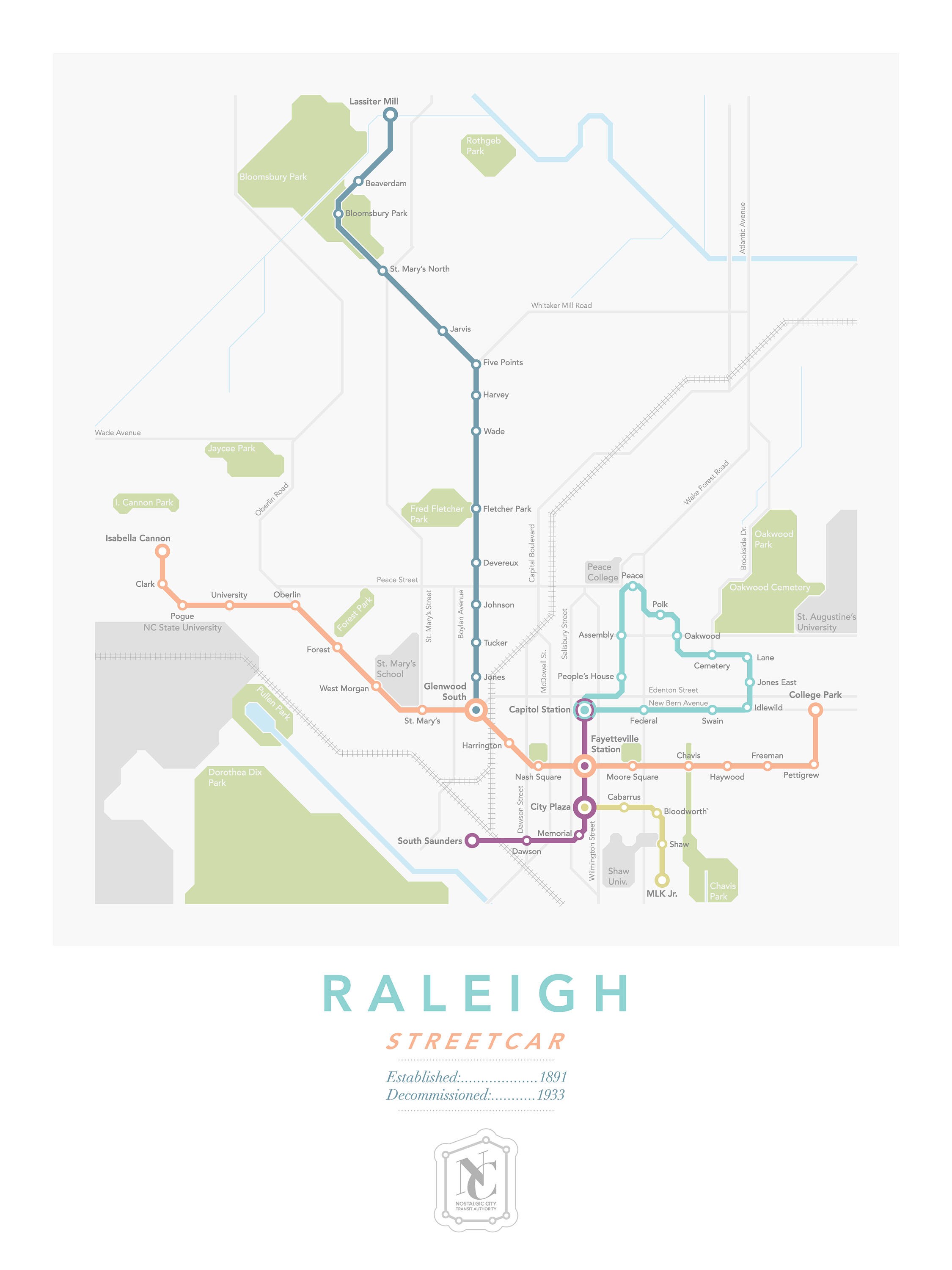 Raleigh Streetcar Map - Etsy