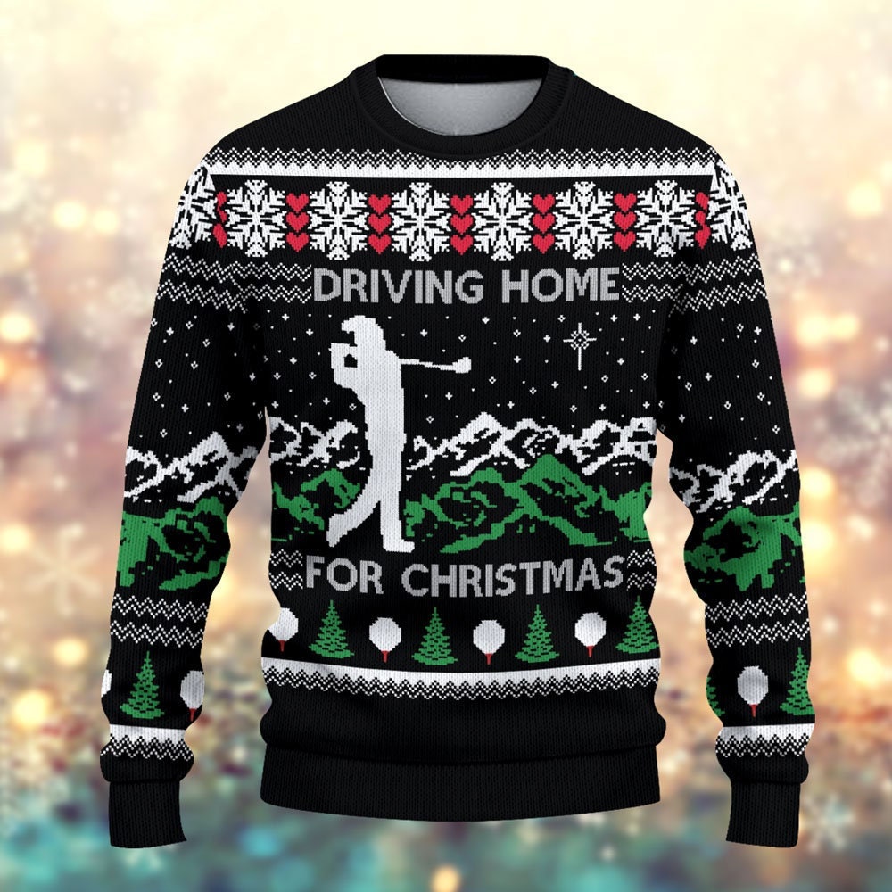 Discover Driving Home For Christmas Golf Drive Golfer Christmas Ugly Sweater