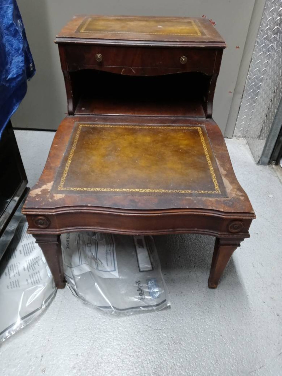 Original Antique Leather Top End Table Etsy