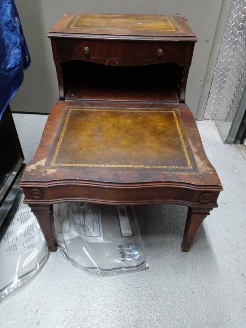 Original Antique Leather Top End Table Etsy