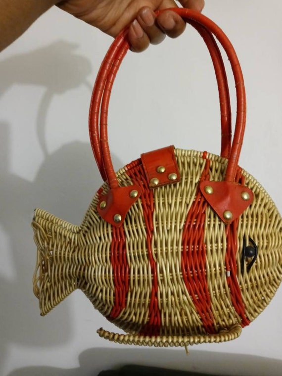 Vintage Rattan Woven  Goldfish purse