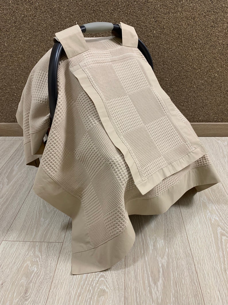 Car Seat Canopy Cover Baby Girl and Boy Beige Waffle Pique Etsy