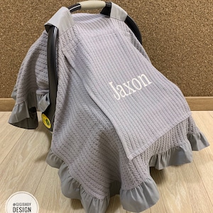 Funda para asiento de coche para bebé niña y niño, color gris oscuro, de piqué, con ventana de malla Peekaboo, funda personalizada para asiento de coche (100 % algodón, protector)