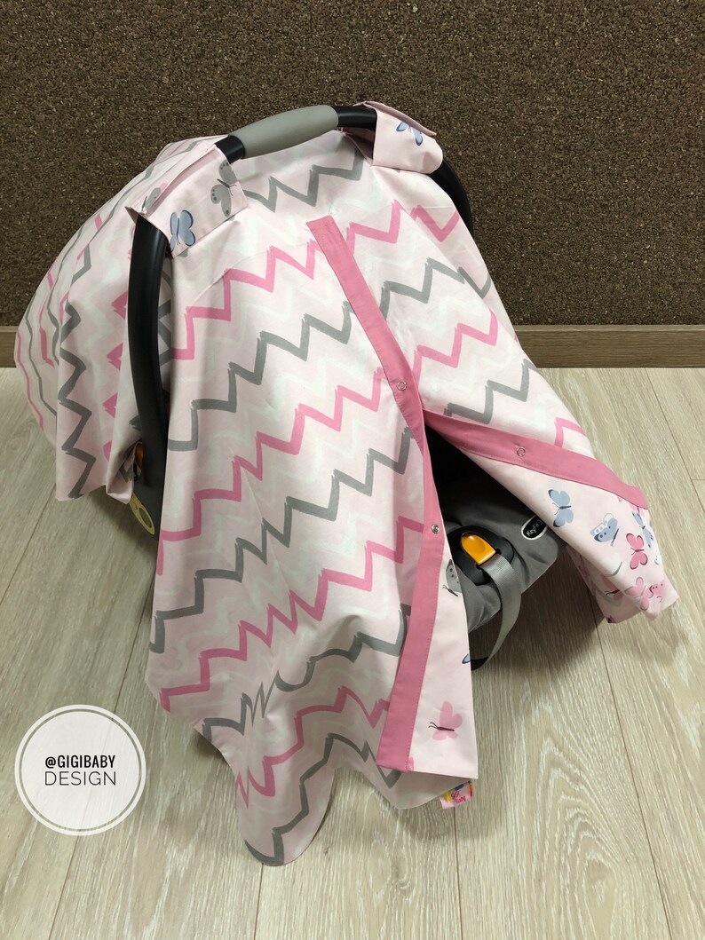 Car Seat Canopy Cover Baby Girl With Pink Butterfly and Etsy