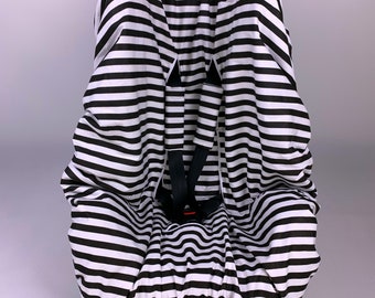Black Stripe Toddler Car Seat Liner, Breathable Waterproof Liner, Optional Strap Covers