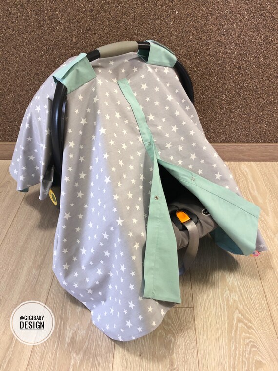Car Seat Canopy Cover for Baby Girl and Boy With Gray Star and