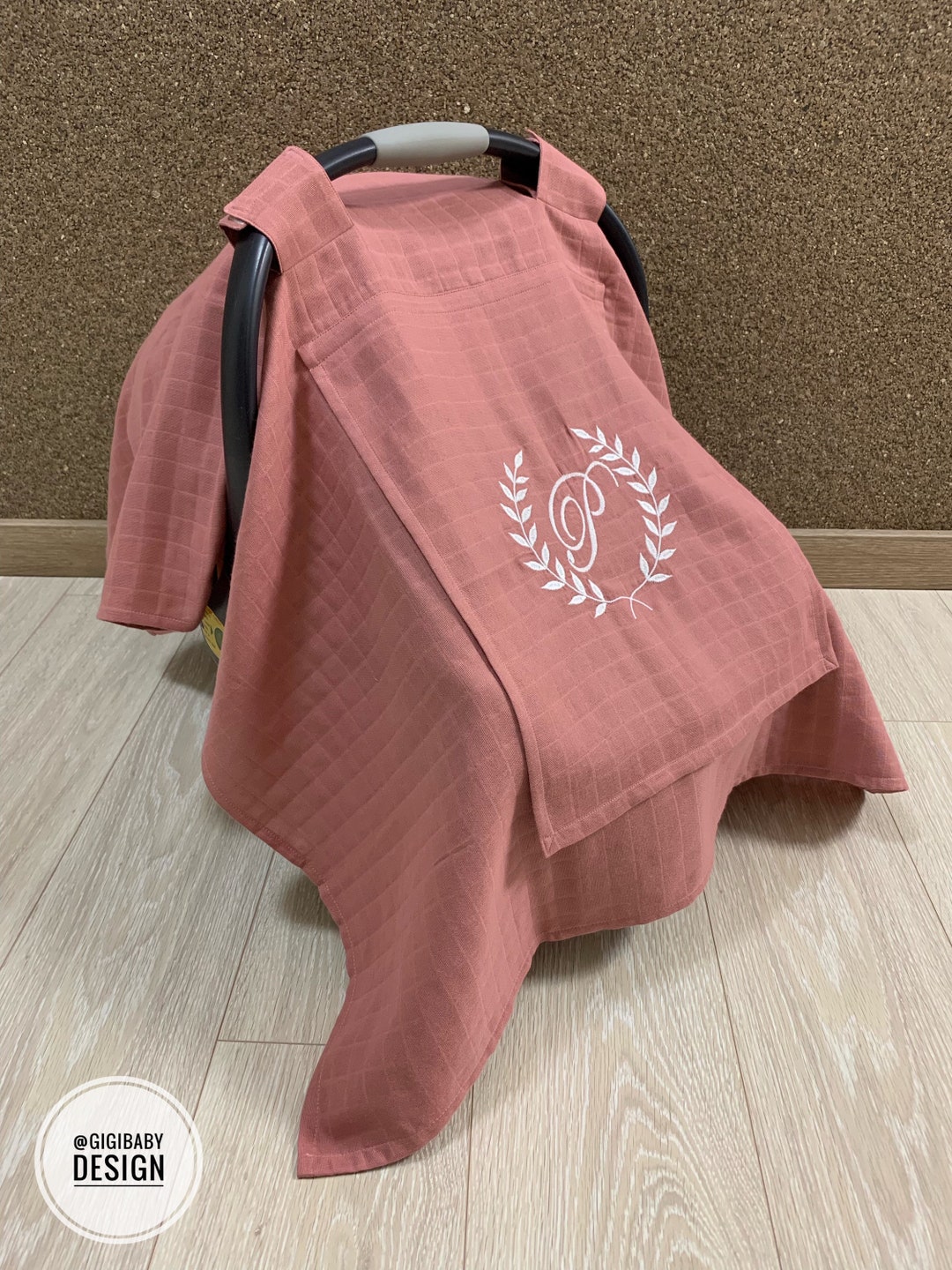 Car Seat Canopy Cover Baby Girl and Boy Rose Muslin Gauze With Peekaboo Mesh Window