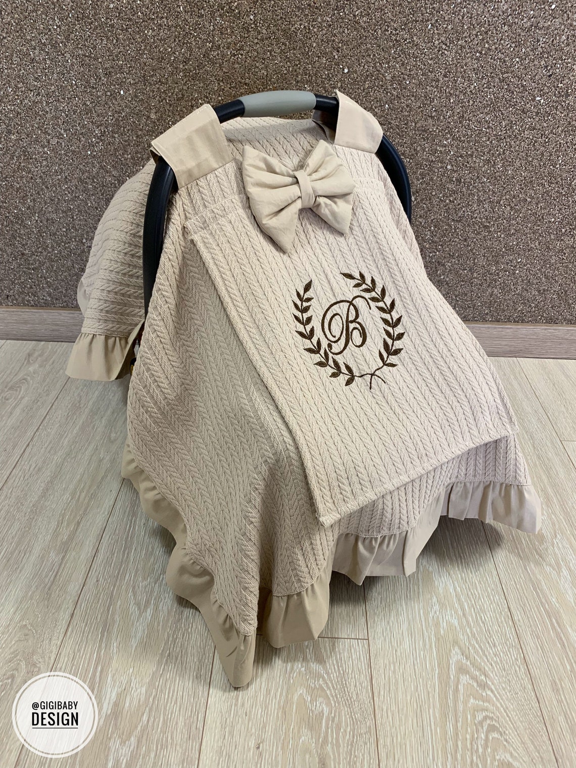 Car Seat Canopy Cover Baby Girl and Boy Beige Pique With Etsy