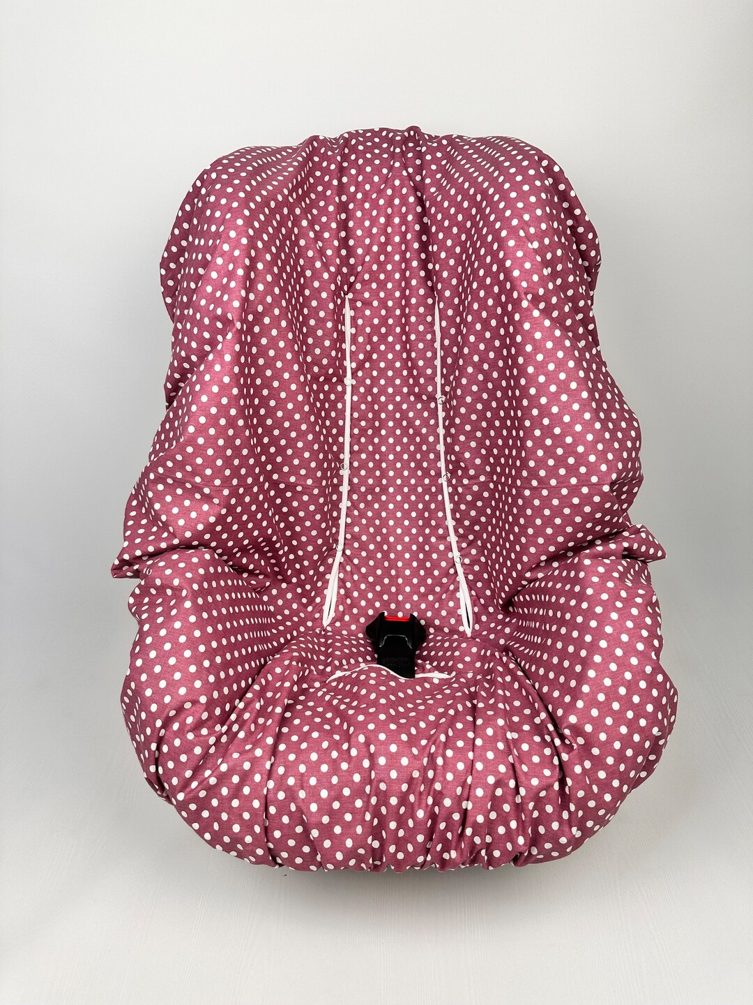 Waterproof Toddler Car Seat Liner Protector for Girls in Deep Berry Polkadot Print Cotton Fabric
