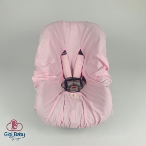 Protector de asiento de coche para bebés en color rosa con fundas para correas, 100 % algodón orgánico, regalo personalizado para baby shower