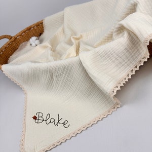 Personalized Baby Blanket | Custom Muslin Blanket | Embroidered Baby Swaddle | Newborn Gift