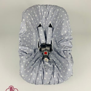 Protector de asiento de coche para bebé con diseño de estrellas grises y fundas para correas, 100 % algodón orgánico, regalo personalizado para baby shower o mamá
