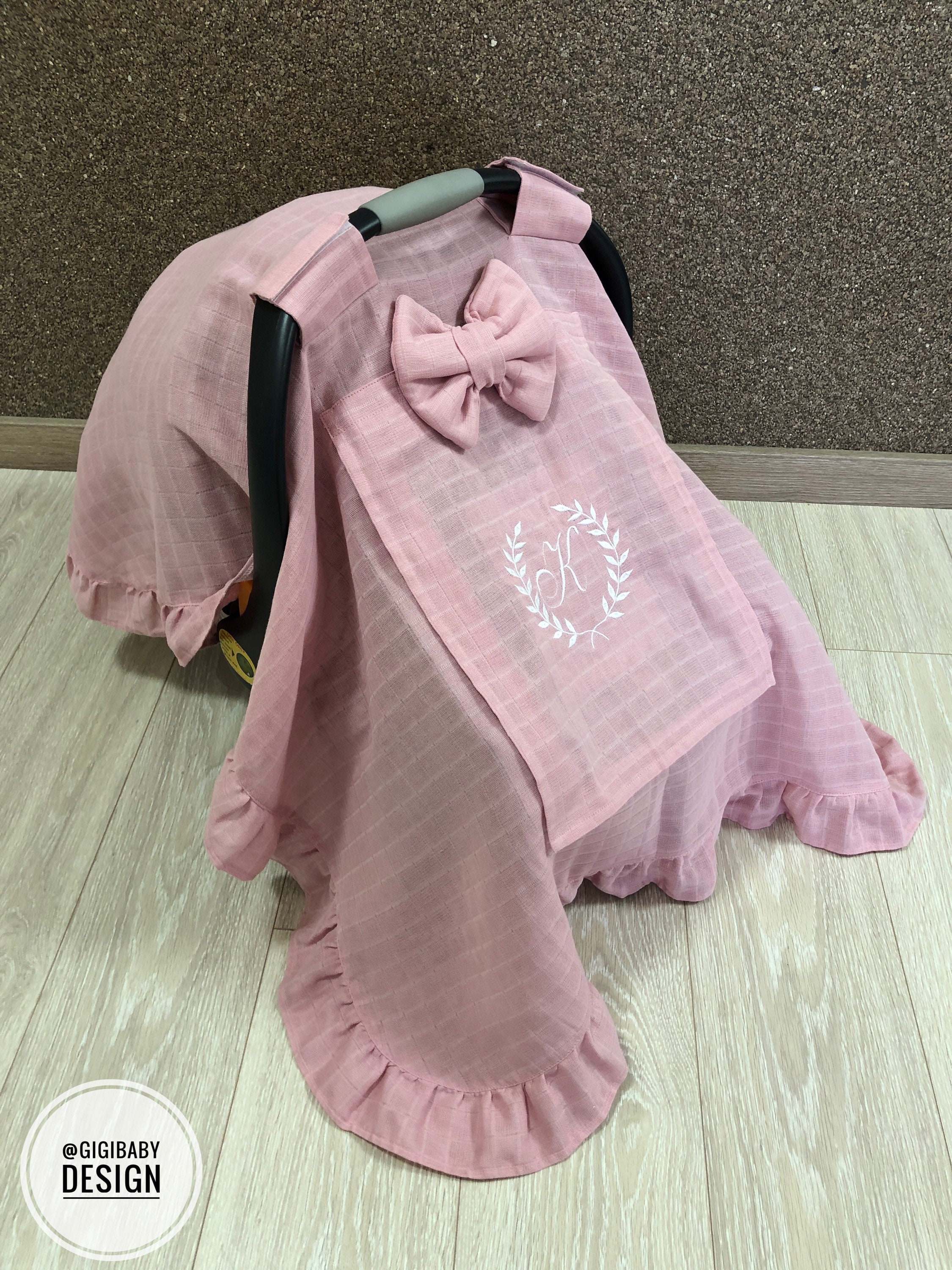 Muslin Car Seat Canopy Cover Baby Girl DARK BLUSH With Net Etsy