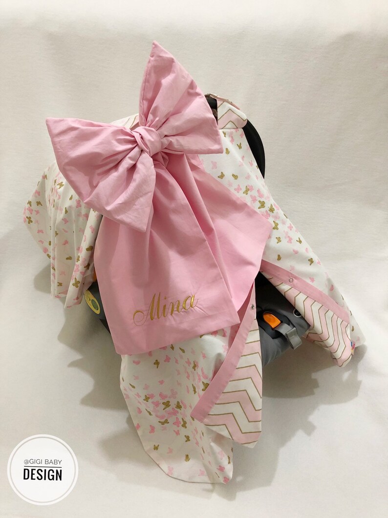 Pink and Gold Chevron and Butterfly Car Seat Canopy Cover for Etsy
