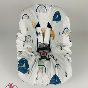 Protector de asiento de coche para bebé con diseño de arcoíris de mezclilla y fundas para correas, 100 % algodón orgánico, regalo personalizado para baby shower o mamá