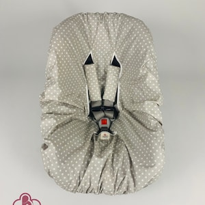Protector de asiento de coche para bebé con diseño de lunares beige y fundas para correas, 100 % algodón orgánico, regalo personalizado para baby shower o mamá