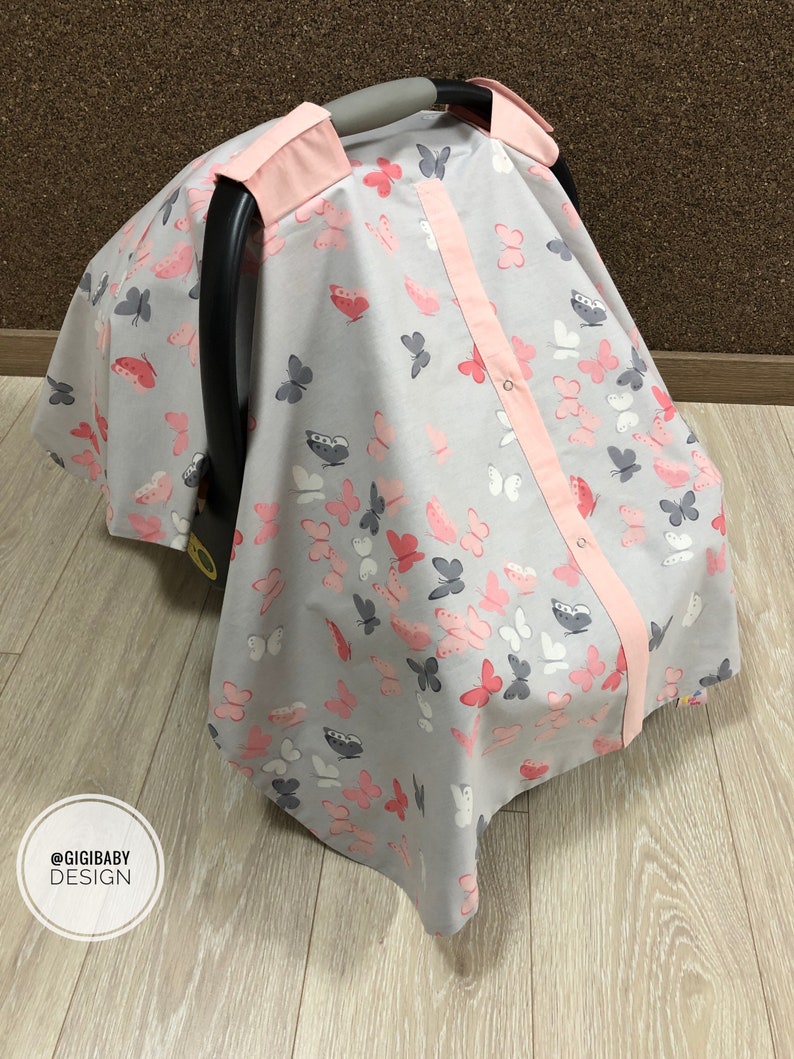 Car Seat Canopy Cover Baby Girl with Gray and Salmon Pink Etsy