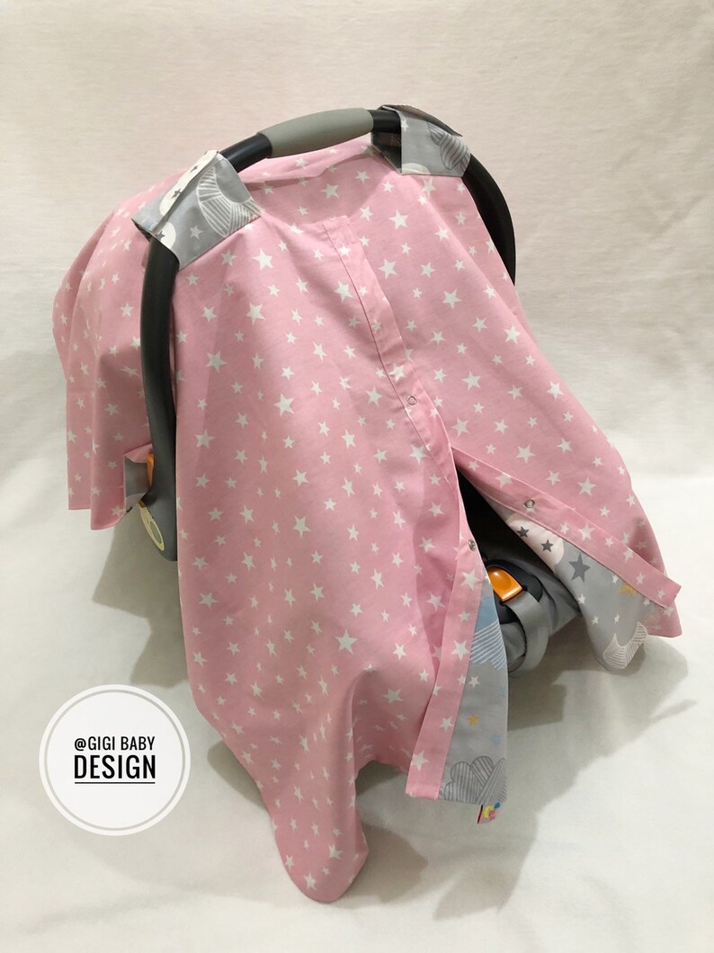 Car Seat Canopy Cover With Gray Sky and Pink Star for Baby Etsy