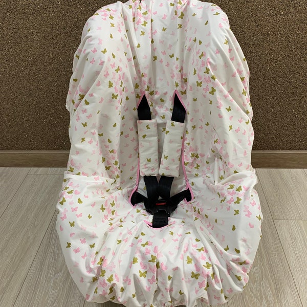 Waterproof Toddler Carseat Liner Protector for Kids in Butterfly Pattern with Strap Covers,100% Organic Cotton,Customizable Baby Shower Gift