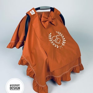 Capa de assento de carro para bebê menina e menino em tecido 100% algodão canela com babados e laço e janela de malha peekaboo, capa decorativa costurada