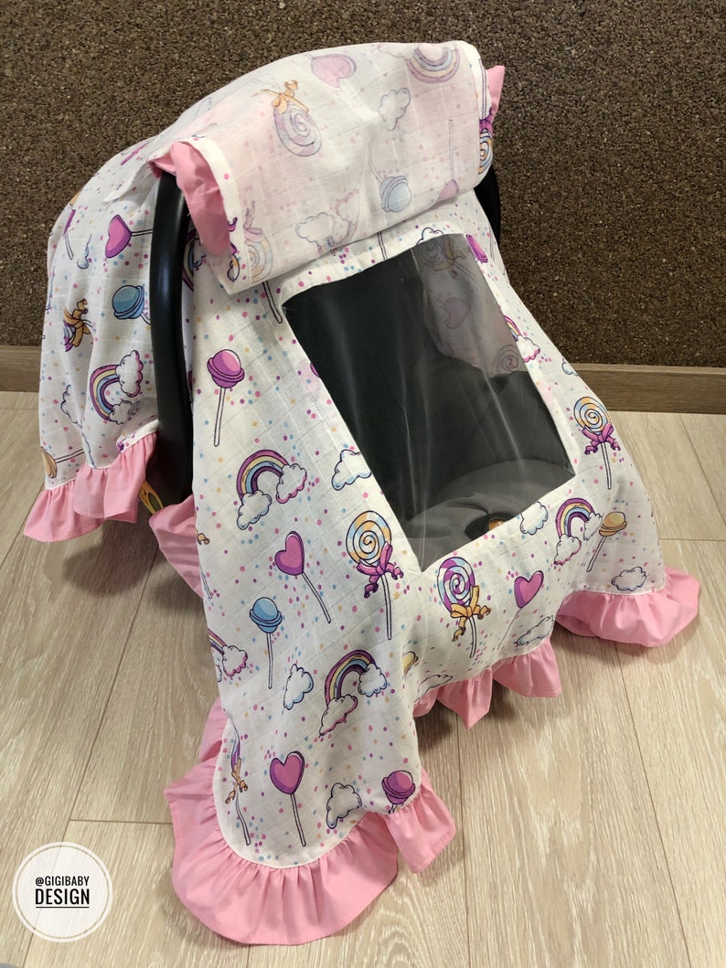 Car Seat Canopy Cover Muslin for Baby Girl With a Net Frame Etsy
