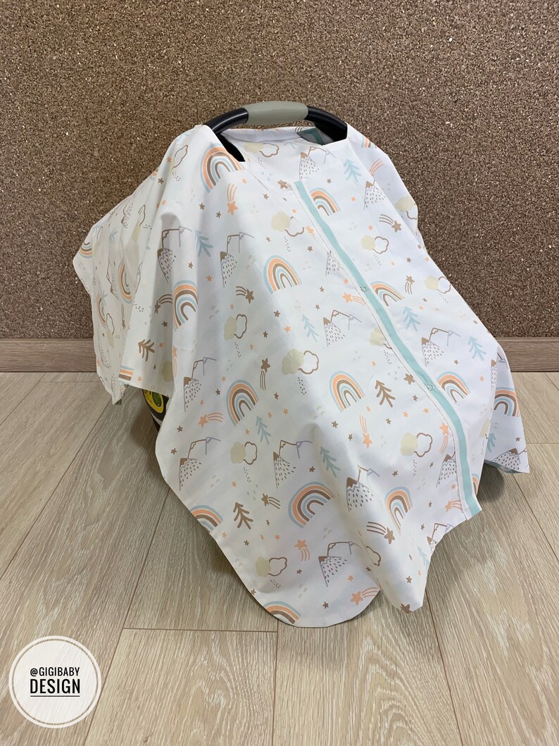 Car Seat Canopy Cover Baby Girl and Boy With Pastel Rainbow Etsy