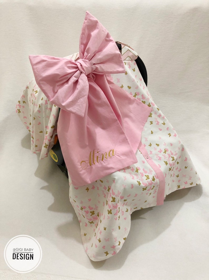 Pink and Gold Chevron and Butterfly Car Seat Canopy Cover for Etsy