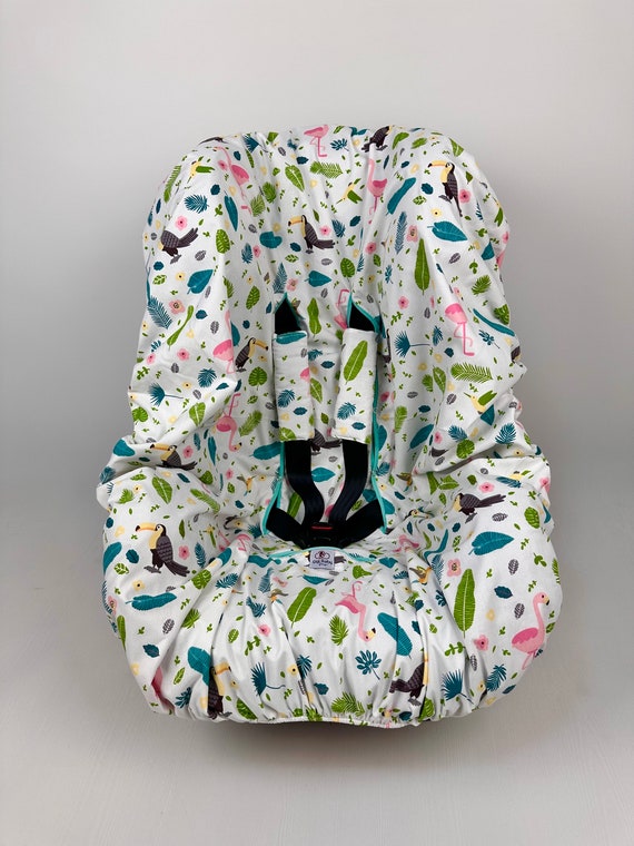 Waterproof Toddler Car Seat Liner Protector with Tropical Pattern with Strap Covers, 100% Organic Cotton,  Baby Shower Gift