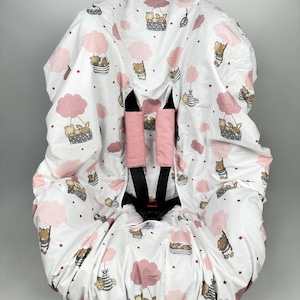 Autositzbezug Liner Covers Covers Wasserdicht für Kinder / Mädchen in Blush Bear Airbaloon Print mit Strap Covers, Geburtstagsgeschenk, Urlaubsgeschenk