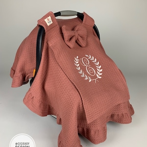 女の子と男の子の赤ちゃん用カーシートキャノピーカバー、ローズワッフルピケ生地、フリルとピーカブーメッシュウィンドウ付き、100%コットン製、ベビーシャワーギフト