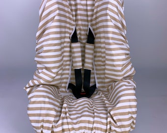 Beige Stripe Car Seat Liner, Breathable Waterproof Cover, Optional Strap Covers