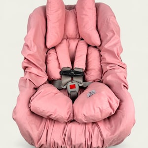 Baby Autositz Kissen / Kopfstütze Kissen für Baby Mädchen in Blush Rosa / Autositz Bezug Beschützer mit Strap Covers