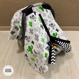 Car Seat Canopy Cover Baby Boy Cactus And Black Chevron Print