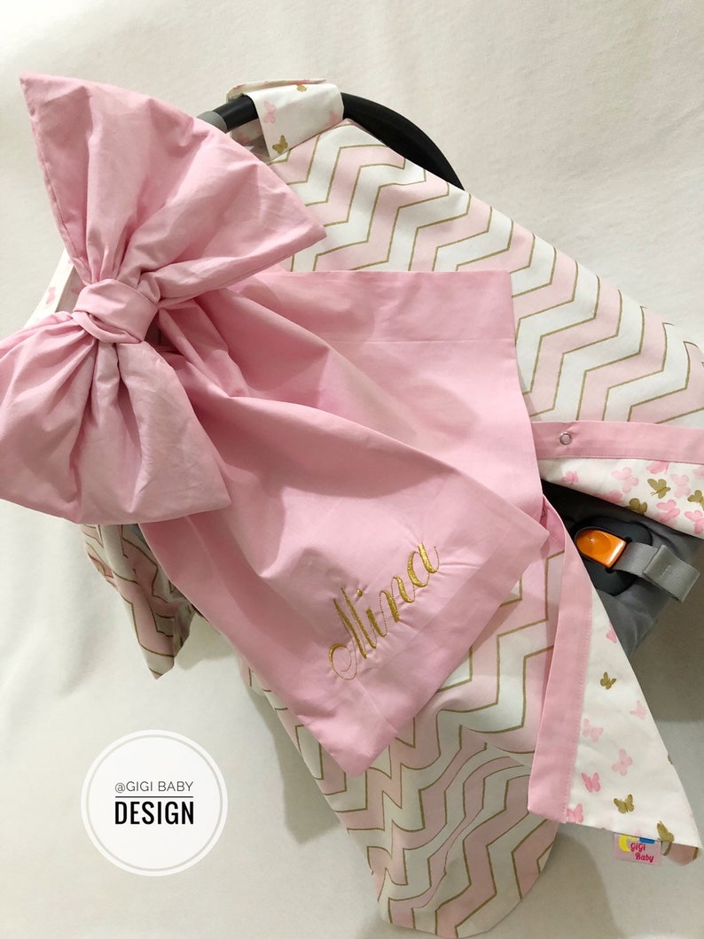 Pink and Gold Chevron and Butterfly Car Seat Canopy Cover for Etsy