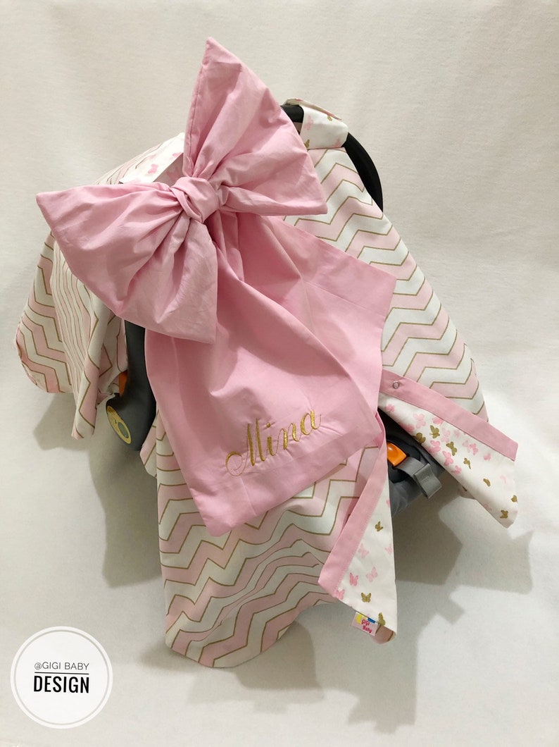 Pink and Gold Chevron and Butterfly Car Seat Canopy Cover for Etsy
