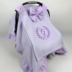 Funda para Asiento de Coche Bebé Niño y Niña con Piqué Lila y Ventana de Malla Peekaboo, Funda para Asiento de Coche Personalizada (100% Algodón,Protector)