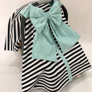 Car Seat Canopy Cover Baby Boy and Girl with Mint and Black/White Stripes